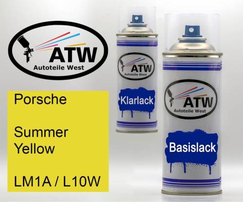 Porsche, Summer Yellow, LM1A / L10W: 400ml Sprühdose + 400ml Klarlack - Set, von ATW Autoteile West.